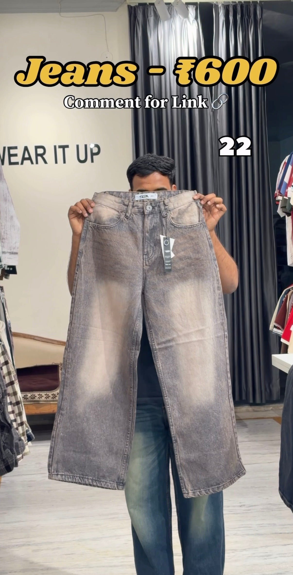 22 Light Grey Washed Baggy Jeans for Men