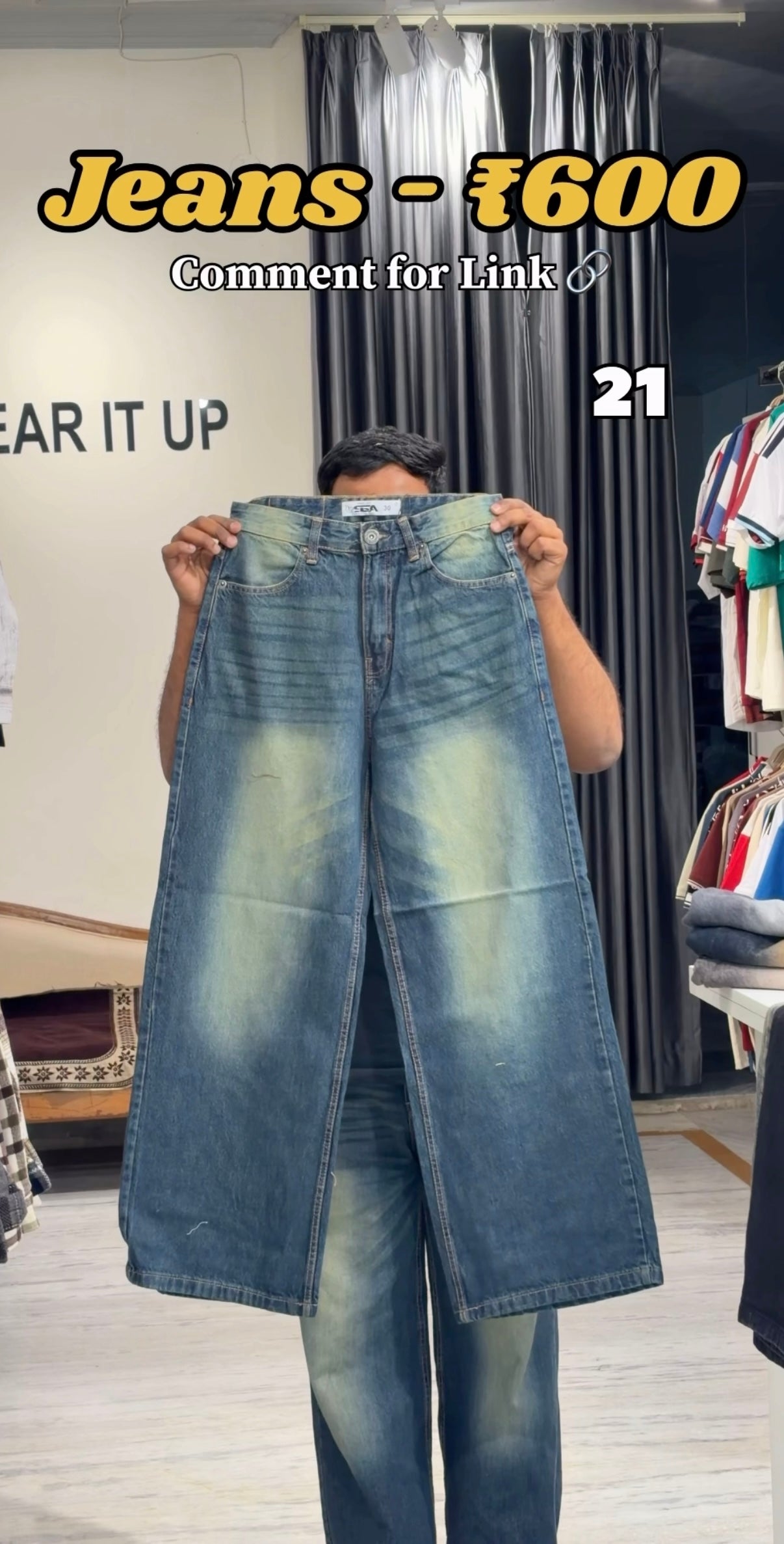 21 Wide Leg Blue Denim Jeans for Men| High Waist Washed Straight Fit Trendy Jeans