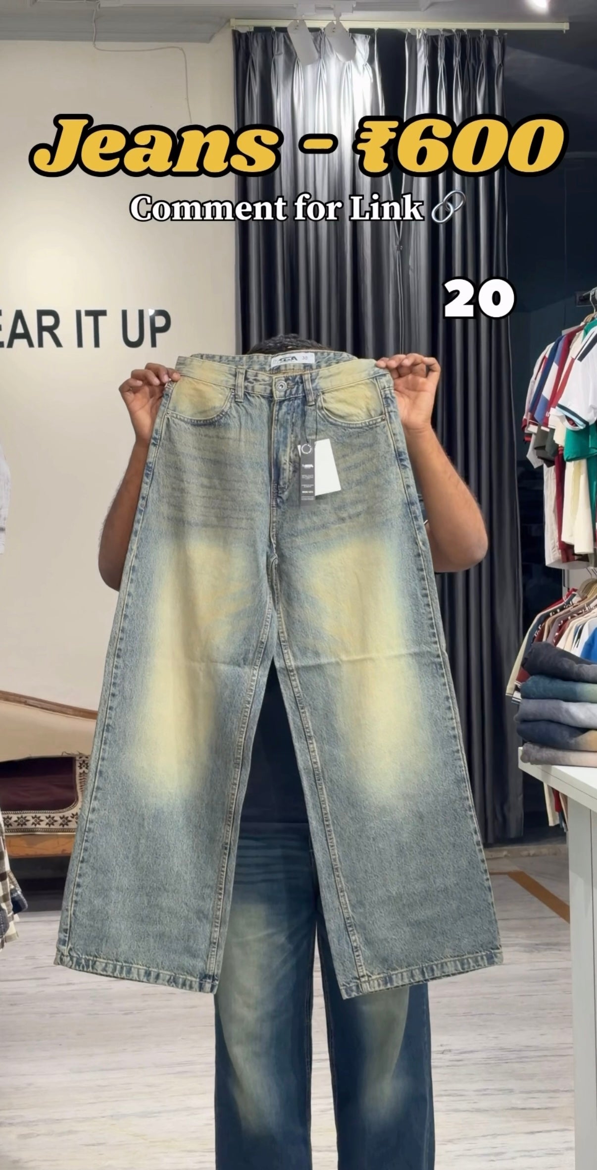 20 Men’s Dark Vintage Wash Baggy Fit Denim Jeans