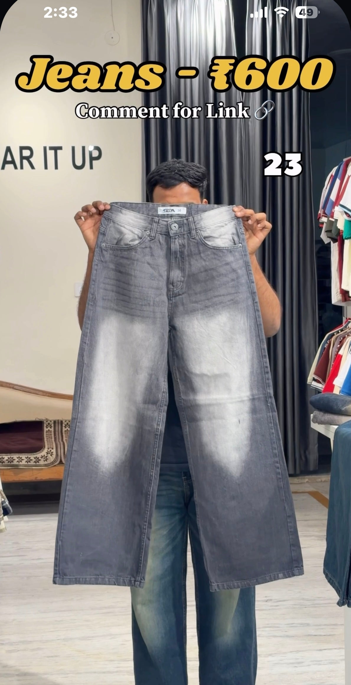 23 Men’s Wide Leg Dark Grey Washed Denim Jeans – Premium Loose Fit Streetwear