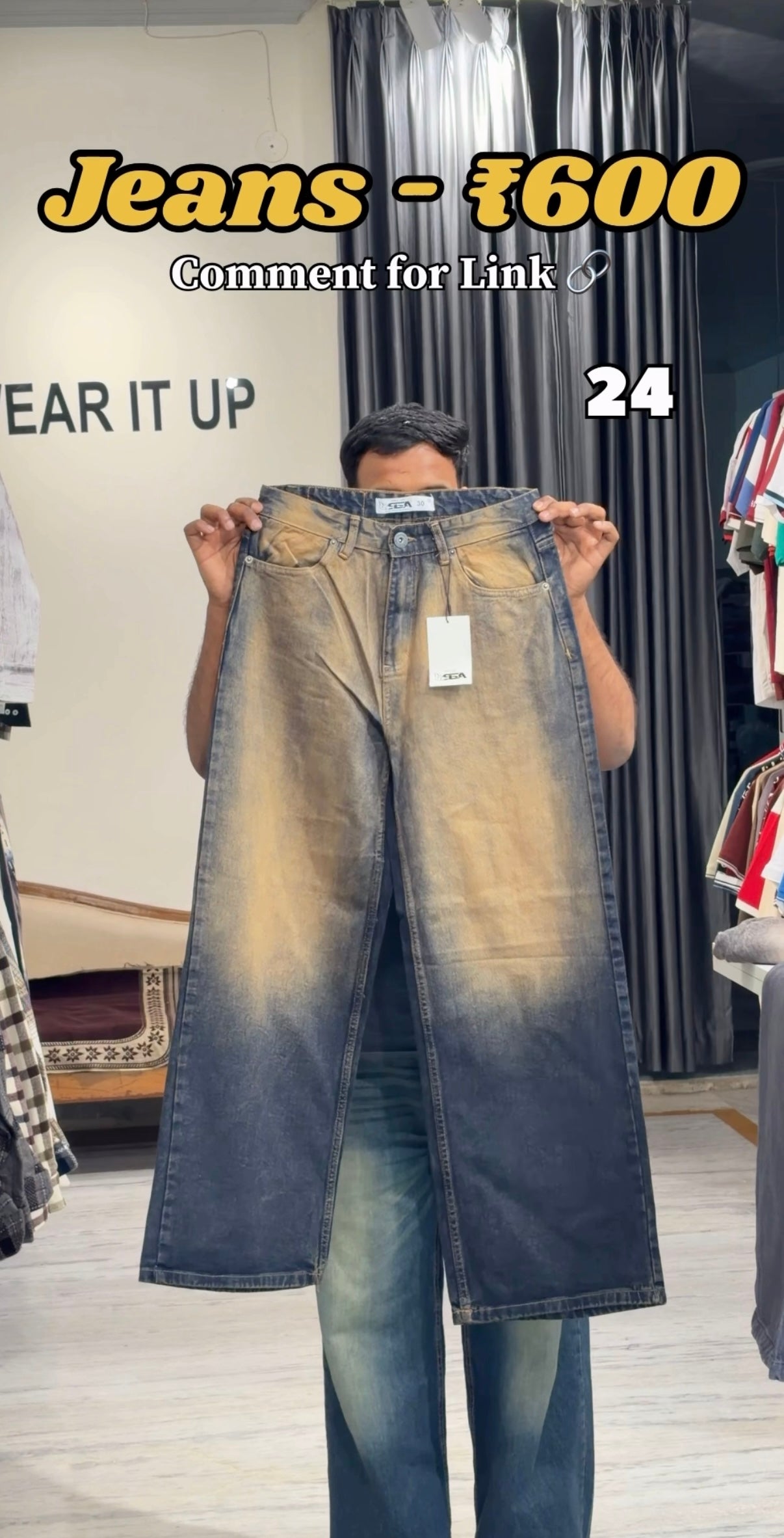 24 Men’s Wide Leg Faded Blue Jeans – High Waist Relaxed Fit Denim Pants for Men