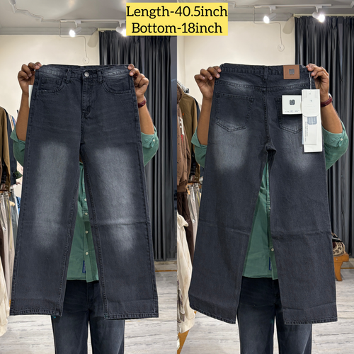 03 Men’s Grey Straight Fit Denim Jeans with Whisker Wash