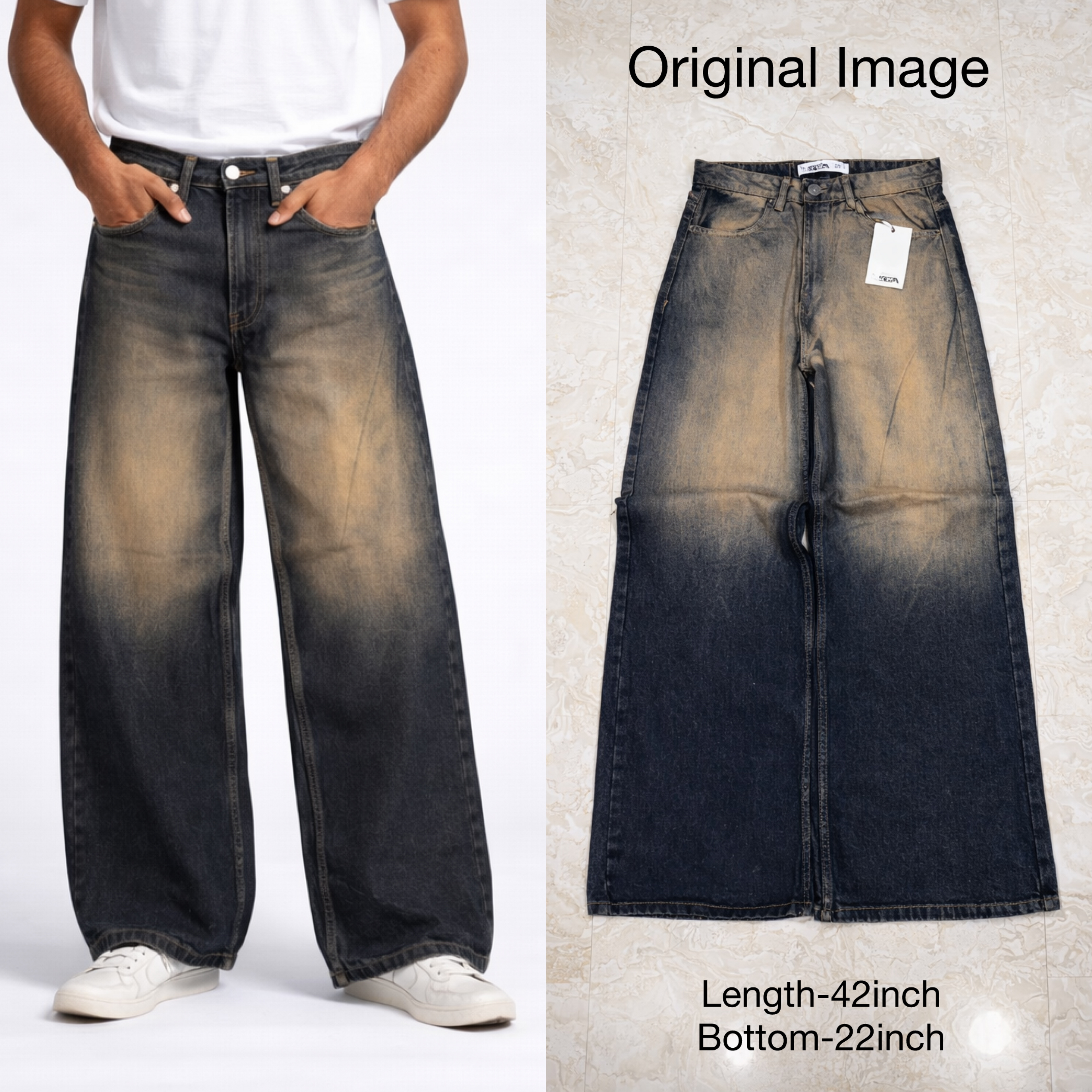 24 Men’s Wide Leg Faded Blue Jeans – High Waist Relaxed Fit Denim Pants for Men